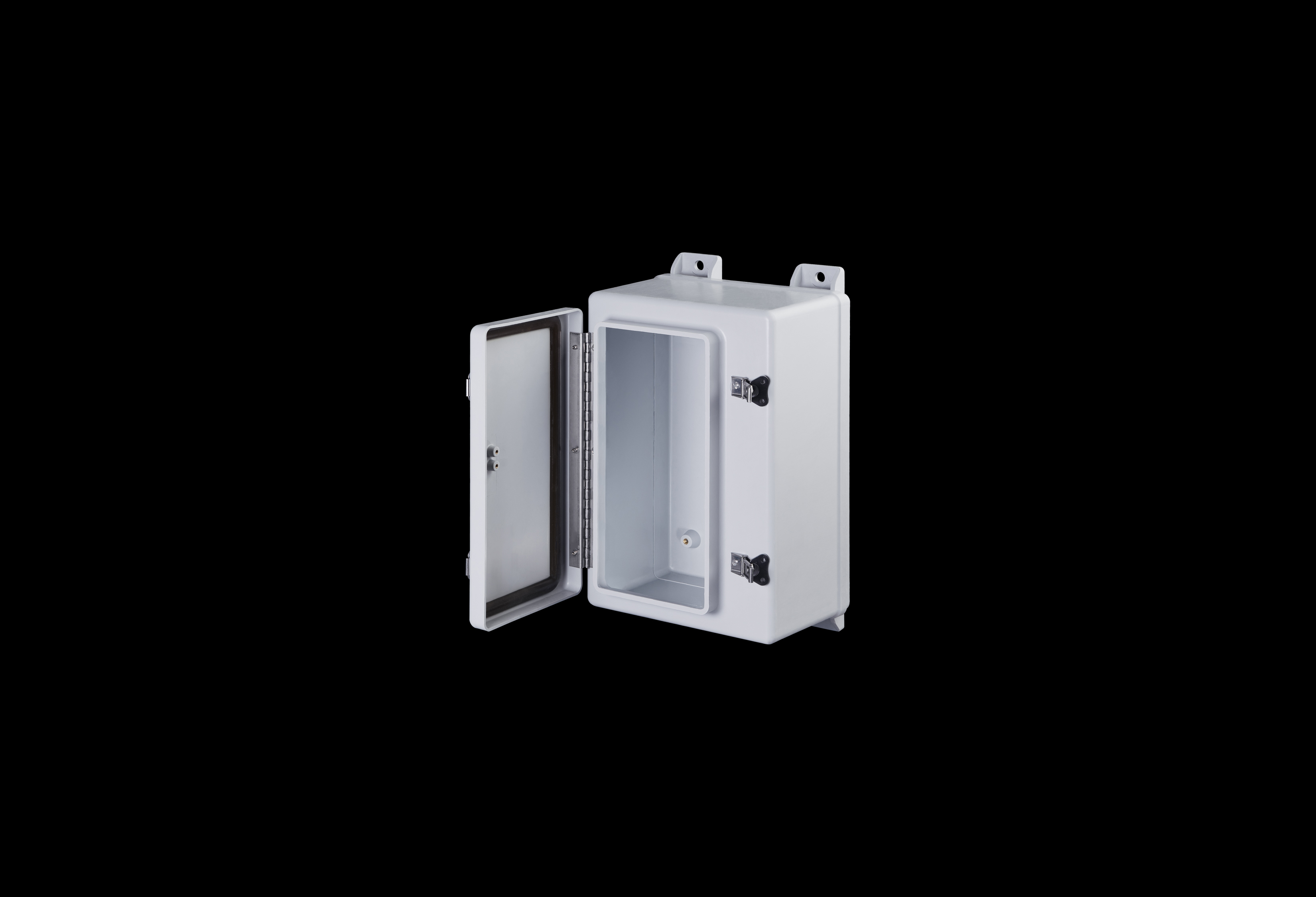 N16107HWT-QFL-Open.jpg Fiberglass Enclosure 16 x 10 x 7 Inches N Series with Stainless Steel Hinged, Latched Opaque Cover by Stahlin