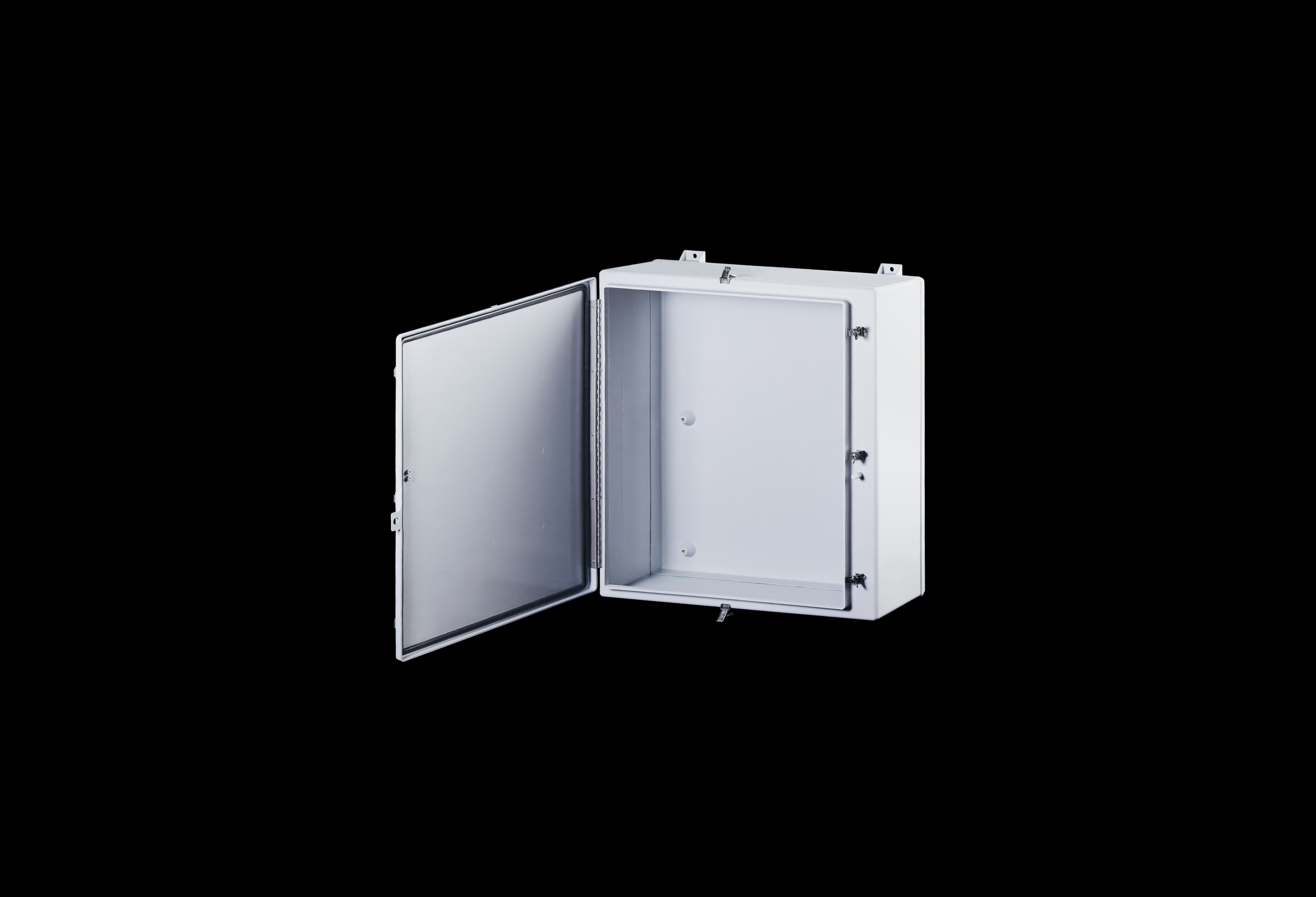 N363010HWT-QFL-Open.jpg Fiberglass Enclosure 36 x 30 x 10 Inches N Series Large with Stainless Steel Hinged, Latched Opaque Cover by Stahlin