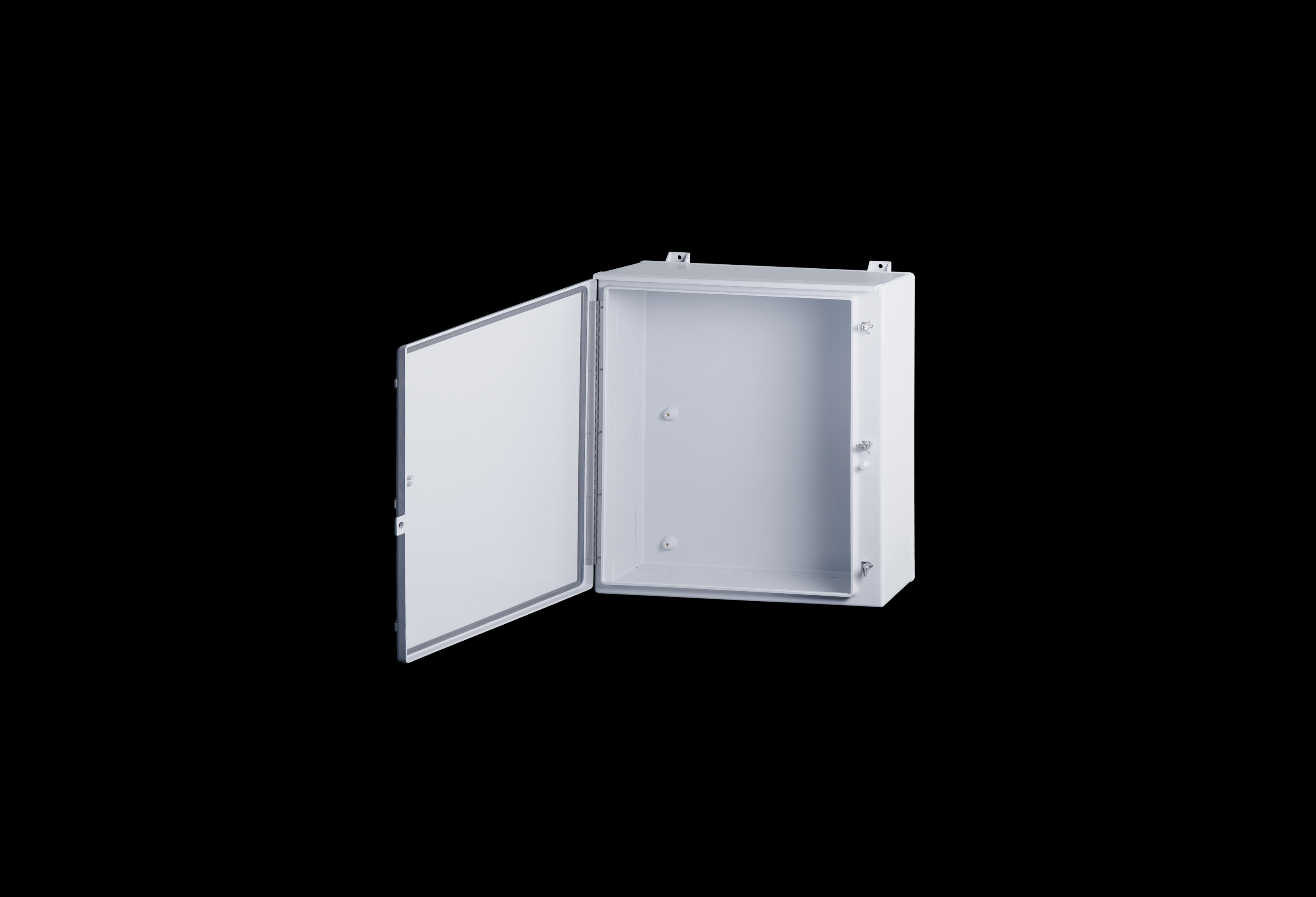 N363012RT-QFL-Open.jpg Fiberglass Enclosure 36 x 30 x 10 Inches N Series with Stainless Steel Hinged, Latched Opaque Cover by Stahlin