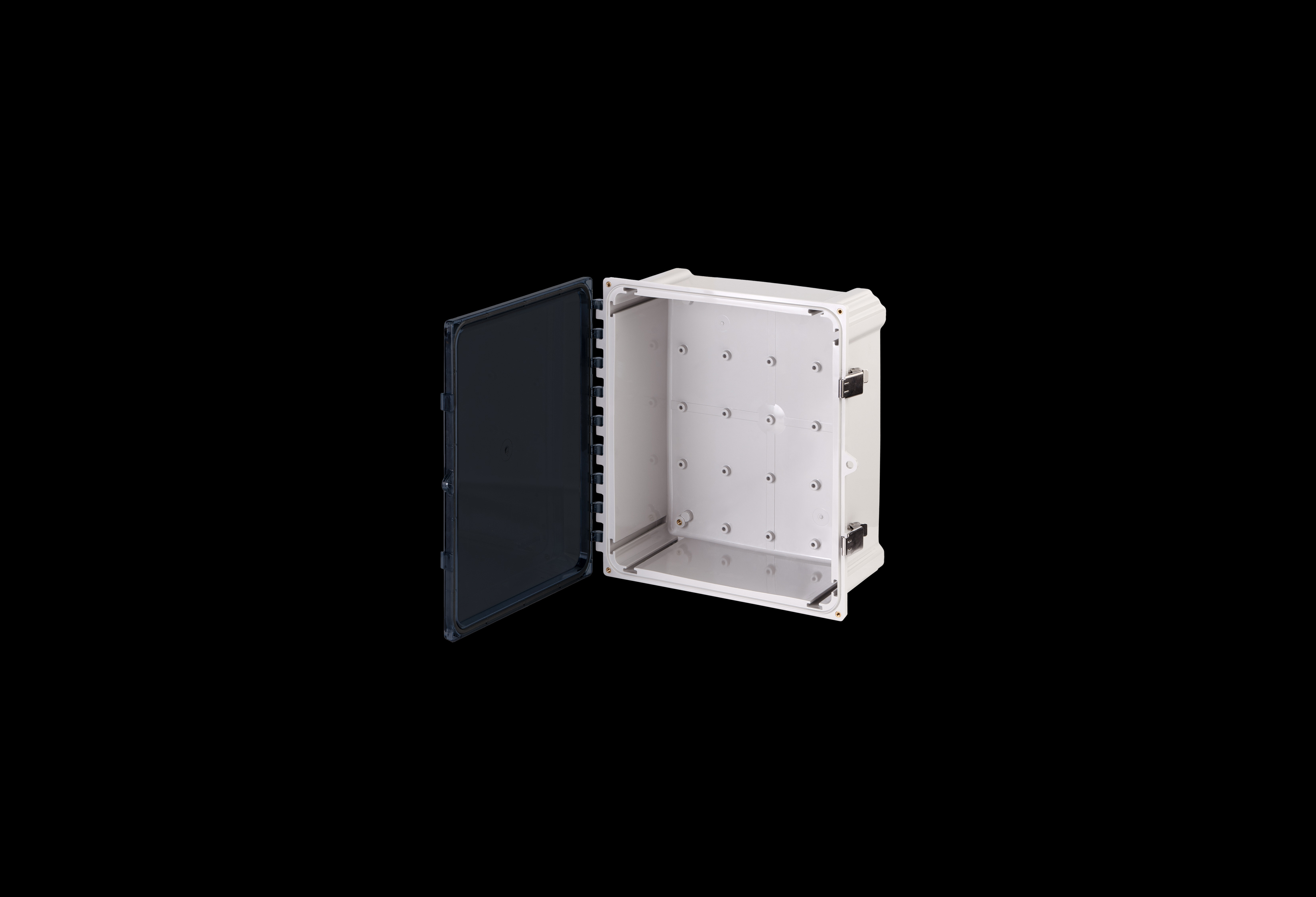 PC1412CCSS-QFL-Open.jpg Polycarbonate Enclosure 10 x 8 x 4 Inches PolyStar Series with Clear Cover and Stainless Steel Latches by Stahlin