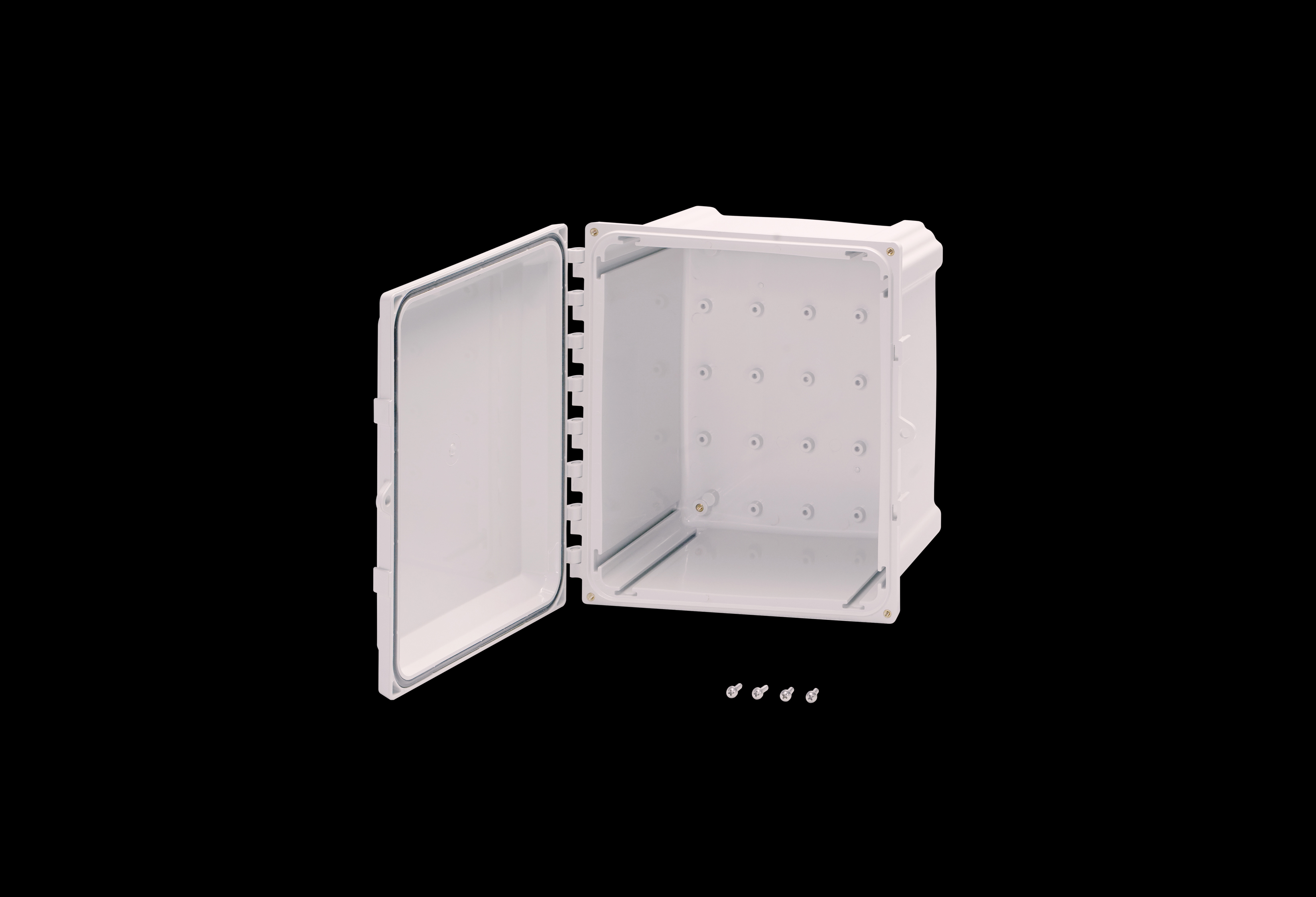 PC1816HW-QFL-Open.jpg Polycarbonate Enclosure 18 x 16 x 10 Inches PolyStar Series HW Opaque Screw Down Cover without Latches by Stahlin
