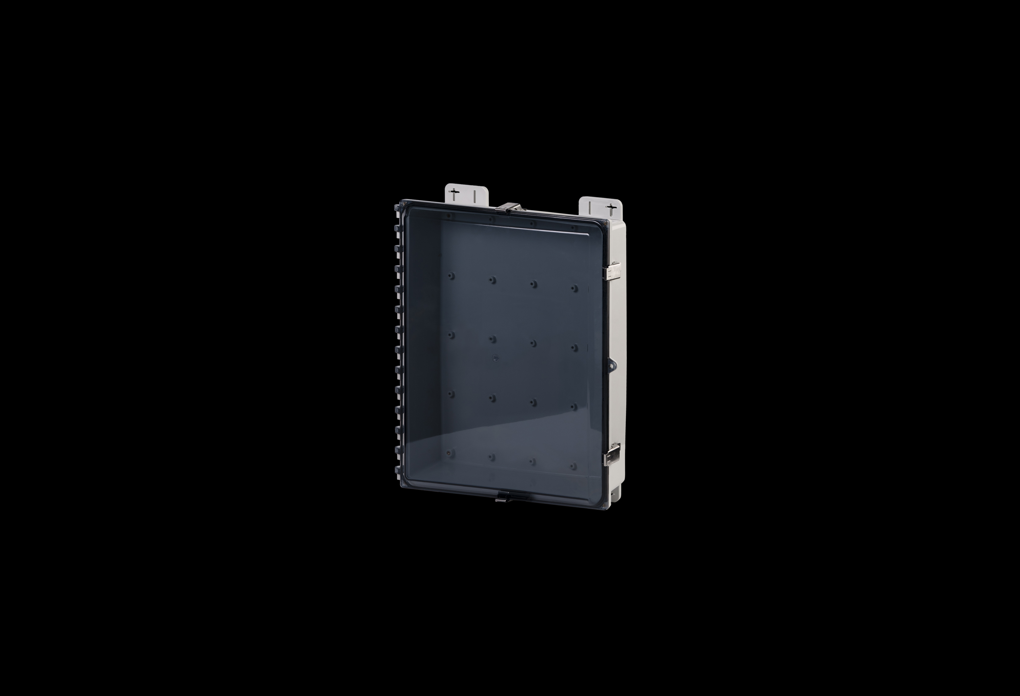 PC201604CCSS-QFL-Closed.jpg Polycarbonate Low Profile Enclosure 20 x 16 x 4 Inches PolySlim™ Series with Clear Cover and Stainless Steel Latches by Stahlin