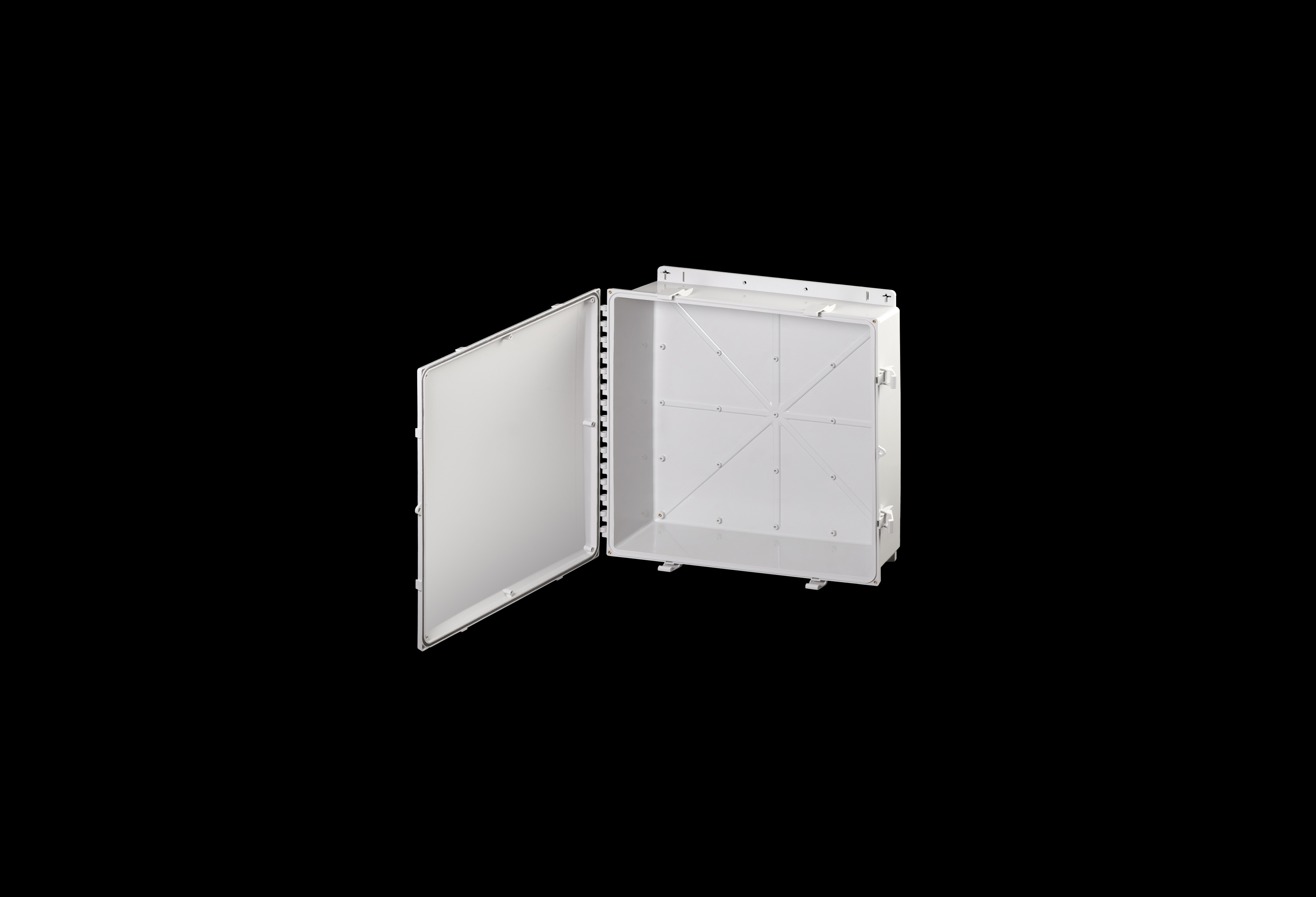 PC242406-QFL-Open.jpg Polycarbonate Low Profile Enclosure 24 x 24 x 6 Inches PolySlim™ Series with Opaque Cover by Stahlin