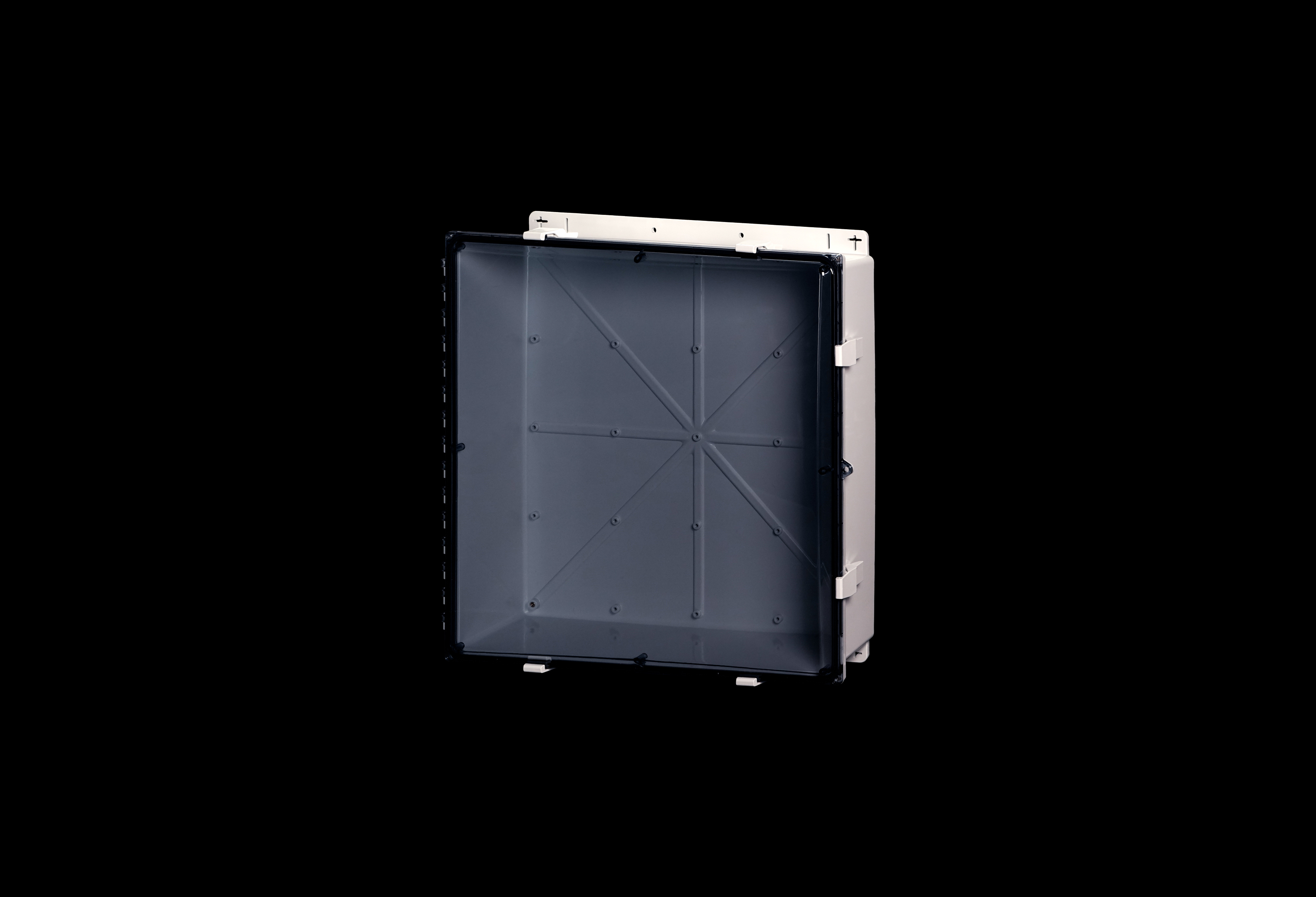 PC242406CC-QFL-Closed.jpg Polycarbonate Low Profile Enclosure 24 x 24 x 6 Inches PolySlim™ Series with Clear Cover by Stahlin
