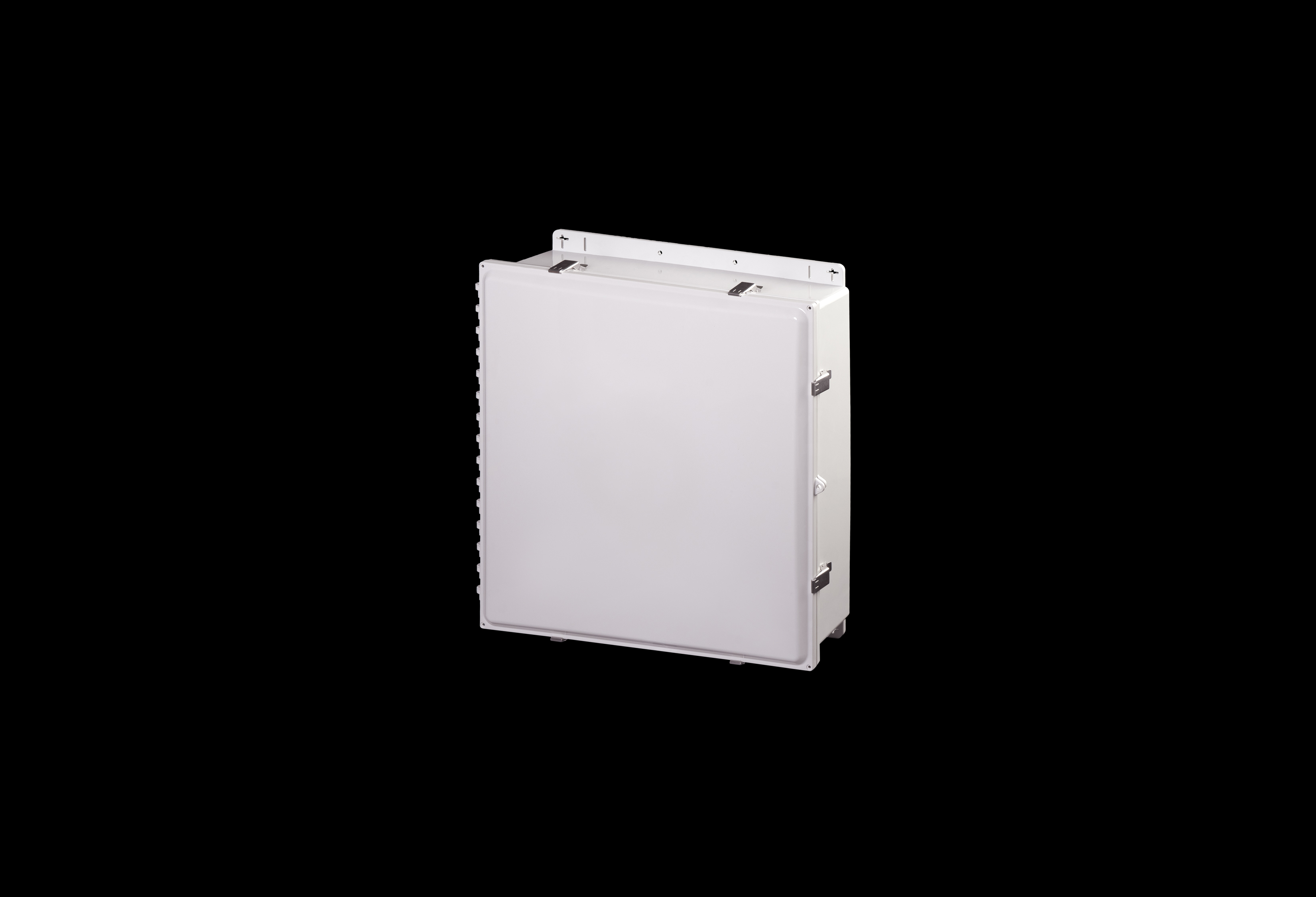 PC242406SS-QFL-Closed.jpg Polycarbonate Low Profile Enclosure 24 x 24 x 6 Inches PolySlim™ Series with Opaque Cover and Stainless Steel Latches by Stahlin
