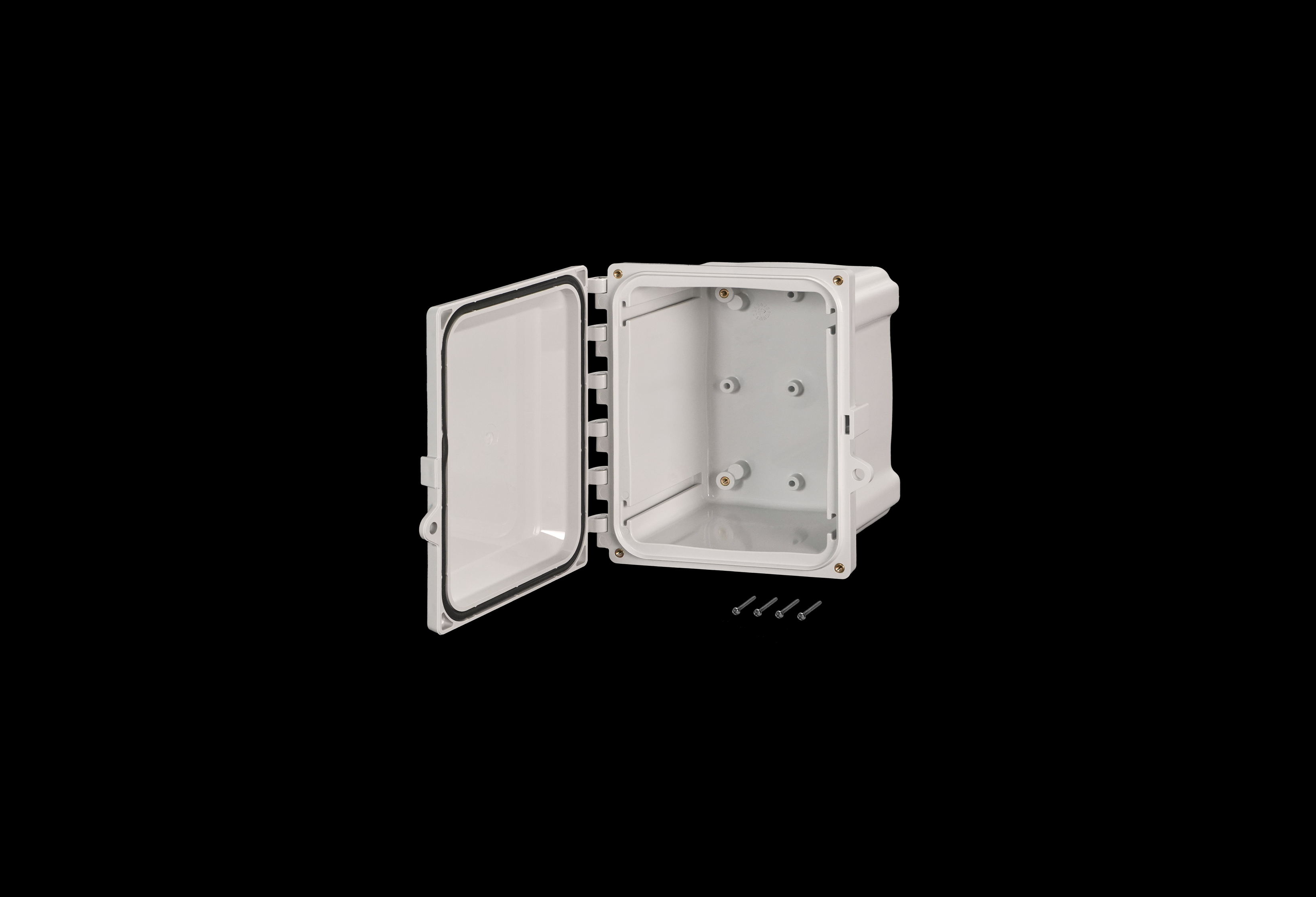 PC806HW-QFL-Open.jpg Polycarbonate Enclosure 6 x 6 x 4 Inches PolyStar Series HW Opaque Screw Down Cover without Latches by Stahlin